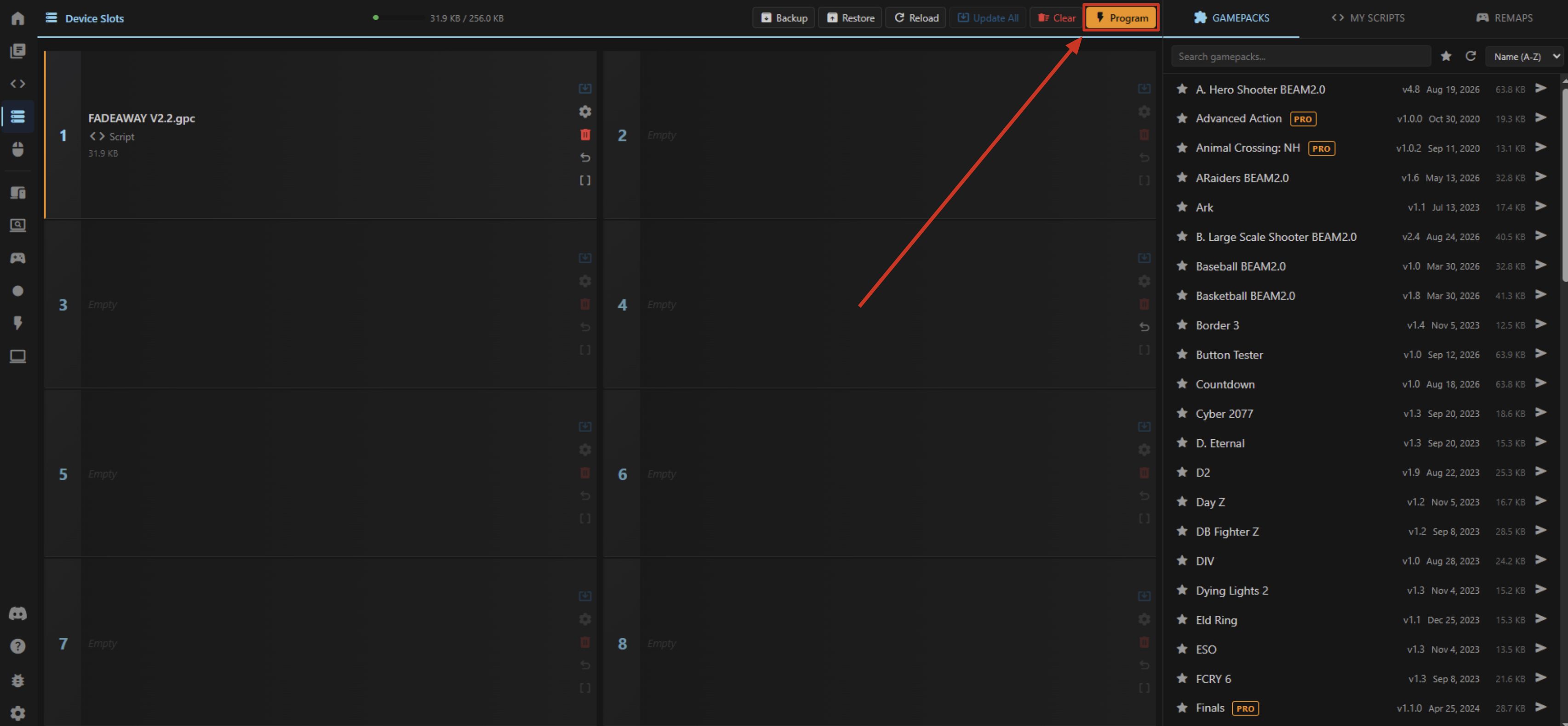 Restored backup script ready to program in Zen Studio Live