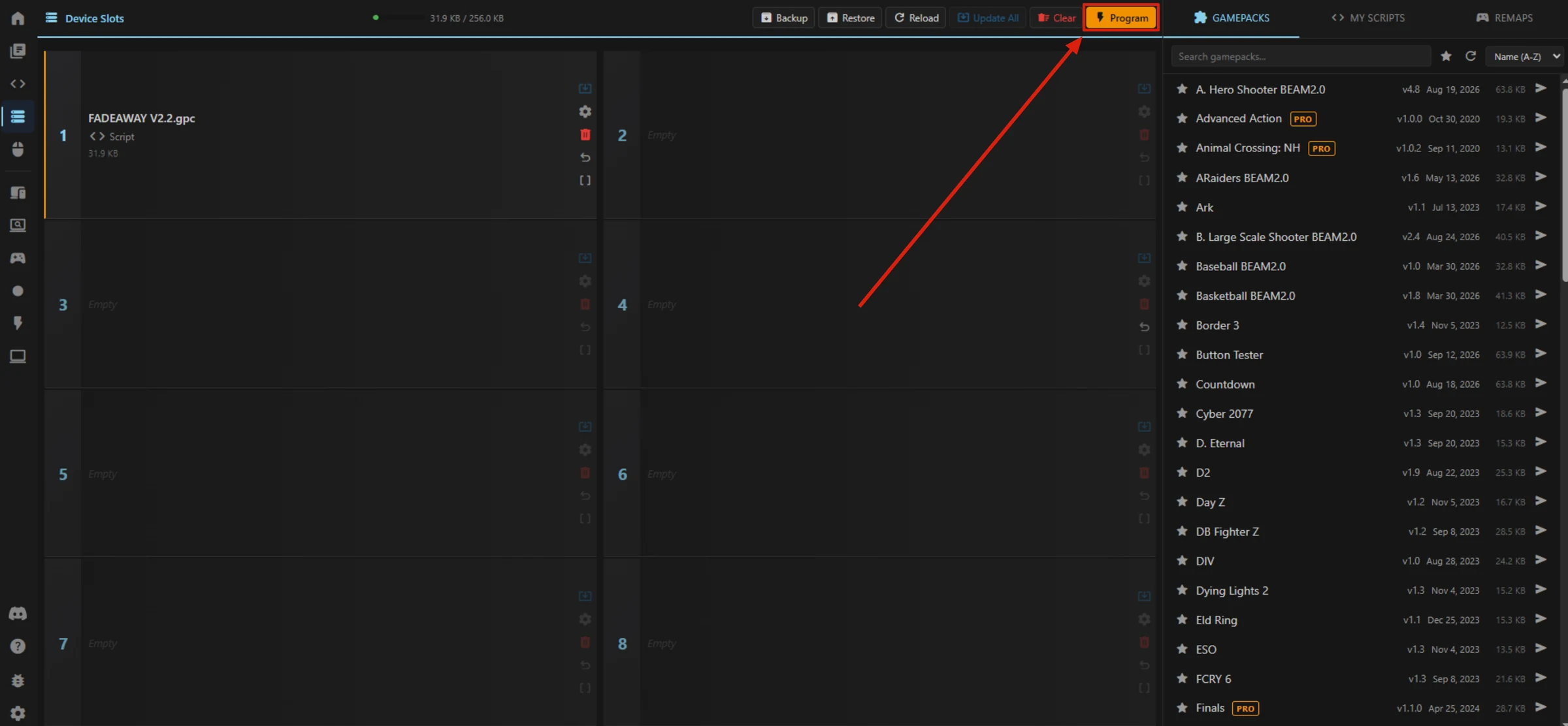 Restored backup script ready to program in Zen Studio Live